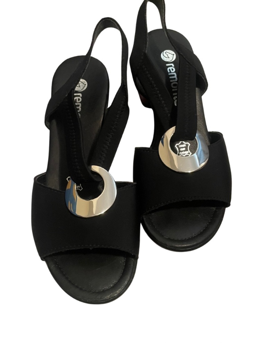 EUC Remonte Heeled Sandals with Silver Ring Accent